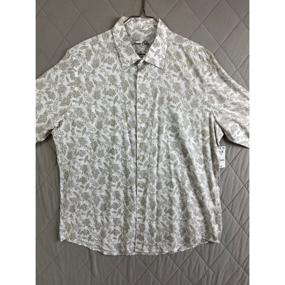 Tasso Elba Button Up Men's Extra Large Long Sleeve Floral‎ Tan Combo NWT